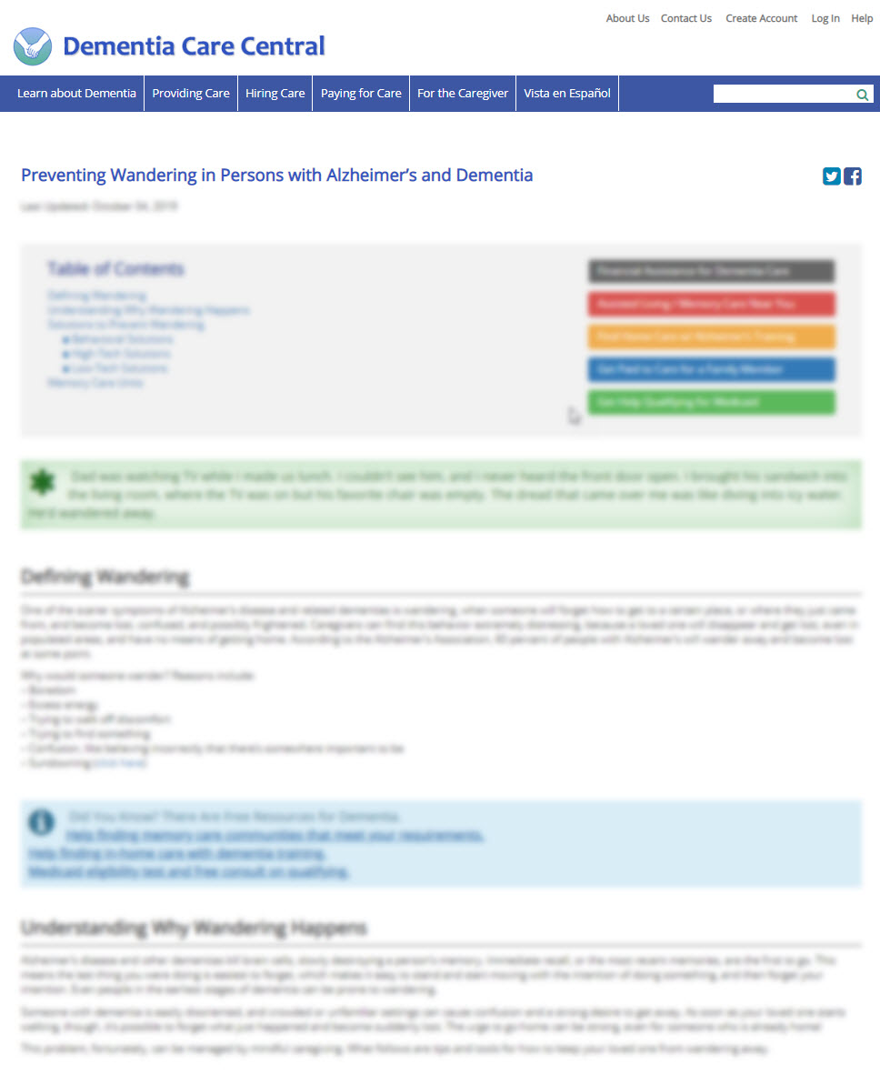 Preventing Wandering in Persons with Alzheimer’s and Dementia