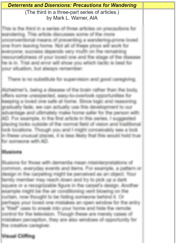 Deterrents and Diversions: Precautions for Wandering