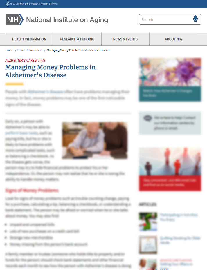 Managing Money Problems in Alzheimer's Disease