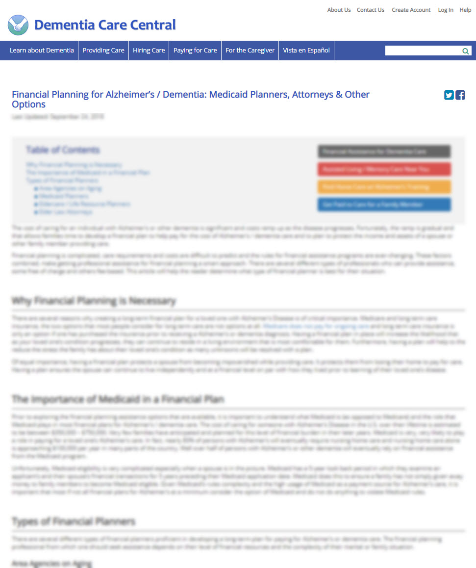 Financial Planning for Alzheimer’s / Dementia: Medicaid Planners, Attorneys & Other Options