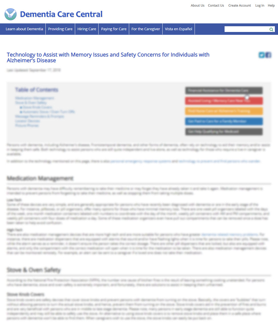 Technology to Assist with Memory Issues and Safety Concerns for Individuals with Alzheimer’s Disease