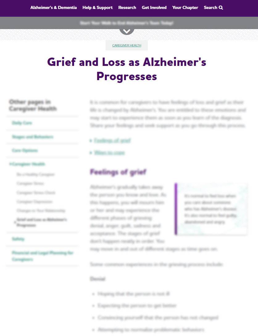 Grief and Loss as Alzheimer's Progresses