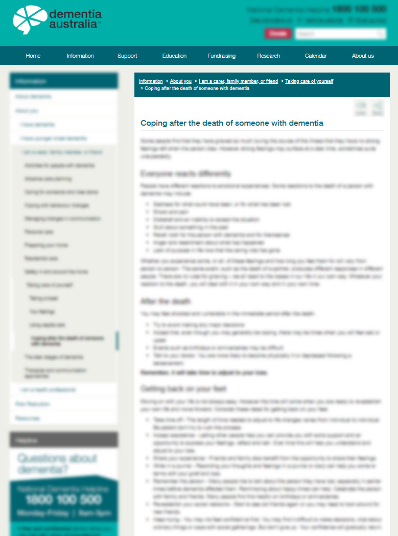 Coping After the Death of Someone with Dementia