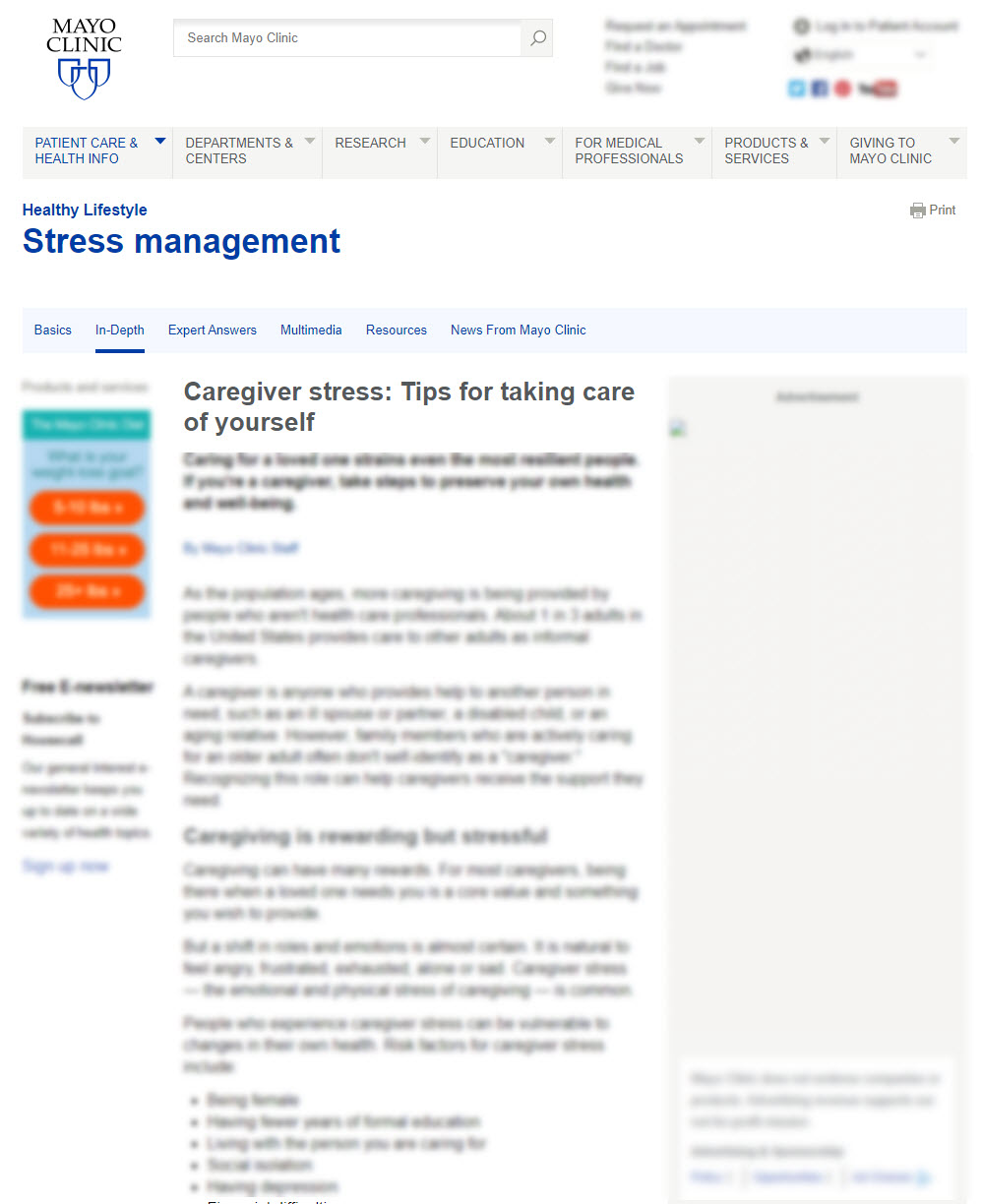 Caregiver Stress: Tips for Taking Care of Yourself