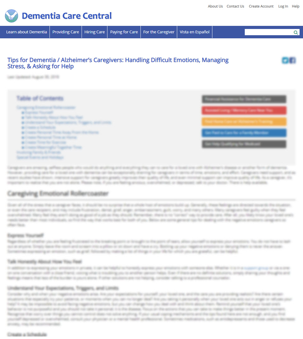 Tips for Dementia / Alzheimer’s Caregivers: Handling Difficult Emotions, Managing Stress, & Asking for Help