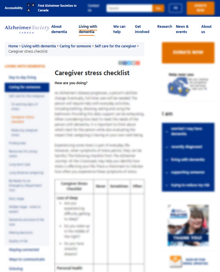 Caregiver Stress Checklist