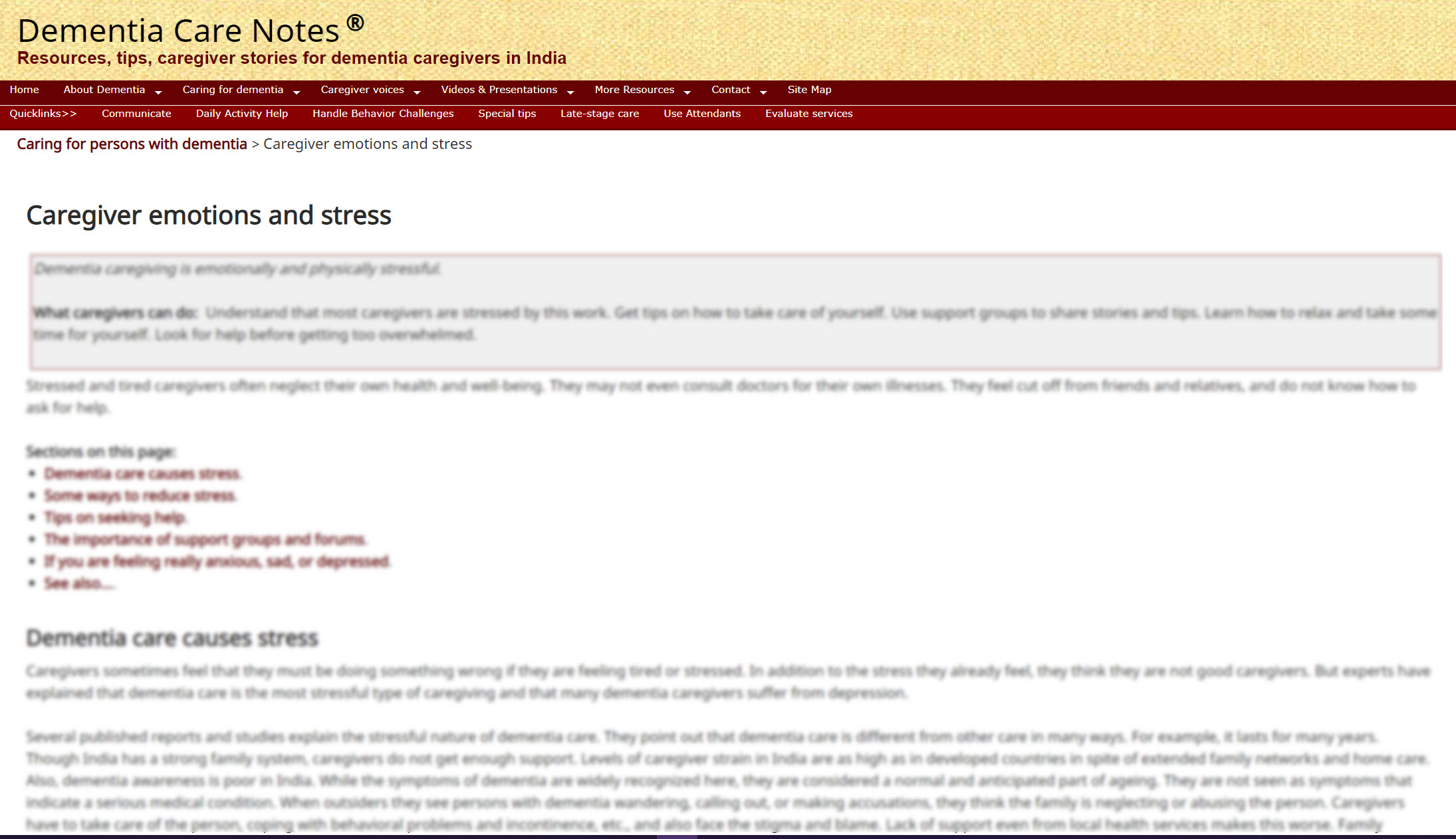 Caregiver Emotions and Stress